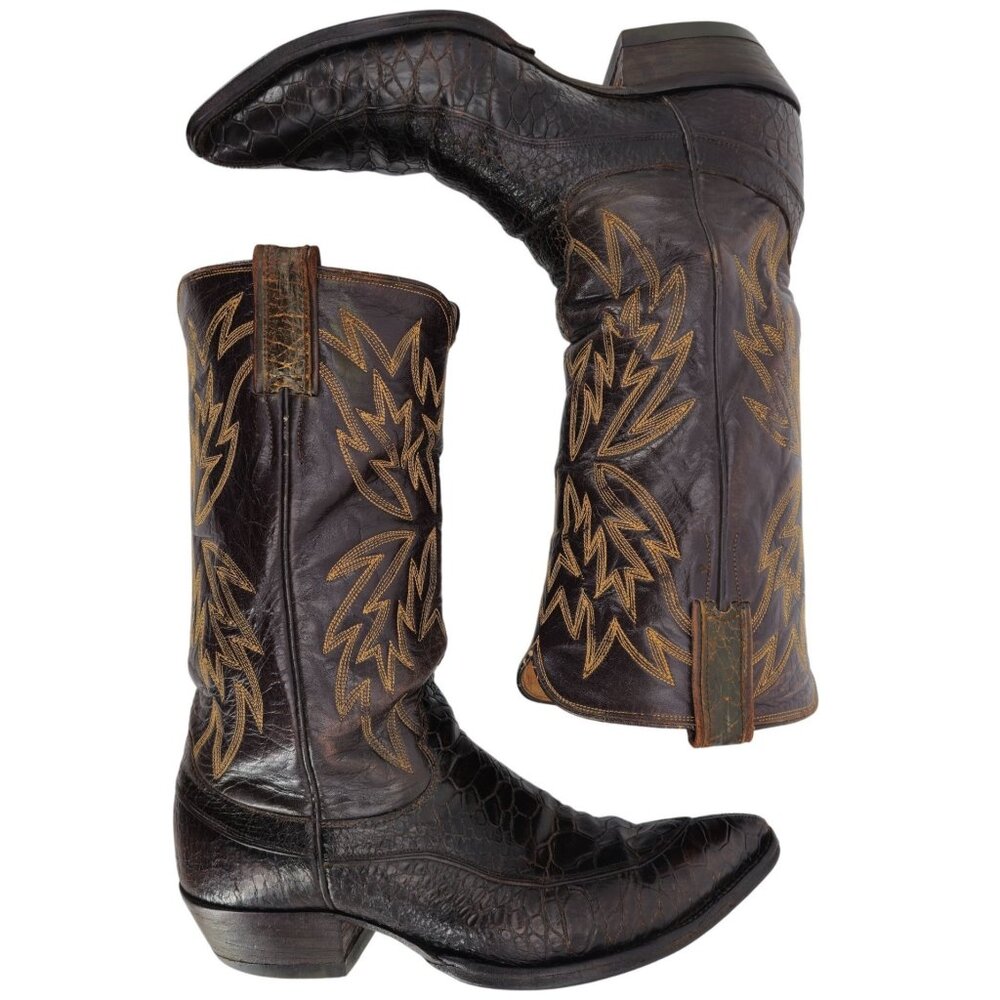 Vintage Preban Sea Turtle Exotic Justin Cowboy Boots Mens 8.5 Brown Western 9020 - Picture 7 of 14